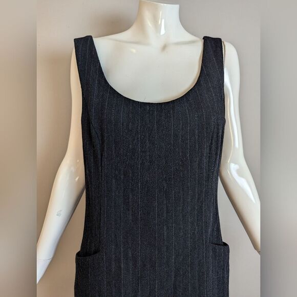 Vintage 90s DKNY Wool Dress Size 6 Pinstripe Scoop Neck Minimalist - Picture 7 of 8